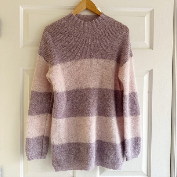 Sud Express Striped Sweater Alpaca Mohair Blend Dusty Pink Purple Small NWOT - Picture 1 of 8